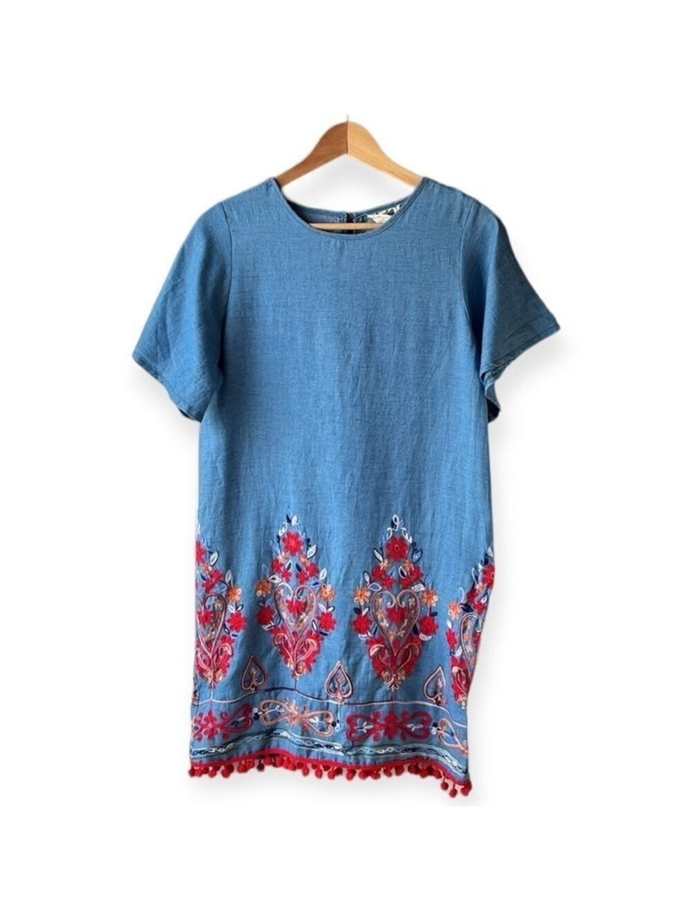JAASE Chambray Embroidered Shift Dress Size Small